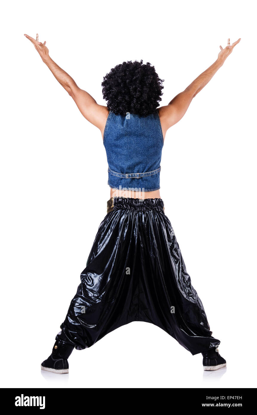 Rap dancer in wide pants on white Stock Photo - Alamy