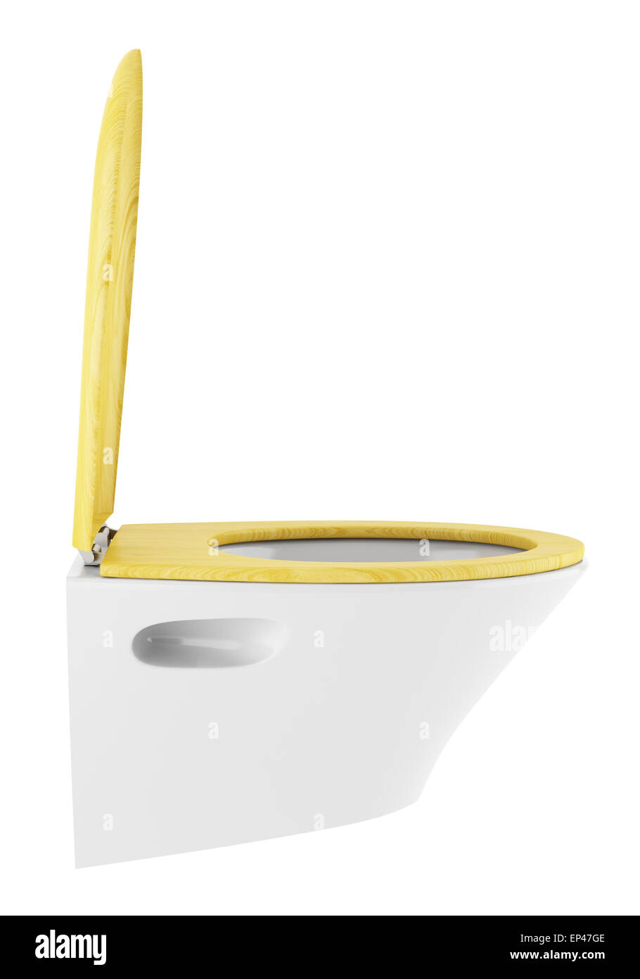 modern toilet bowl with wooden cover isolated Stock Photo
