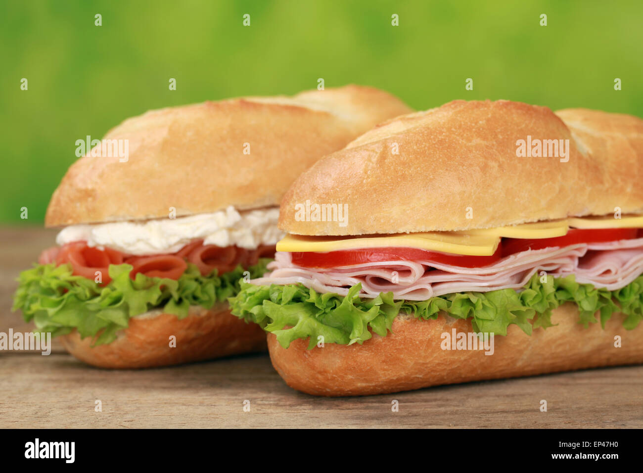 Sub Sandwiches mit Lachs und Schinken Stock Photo