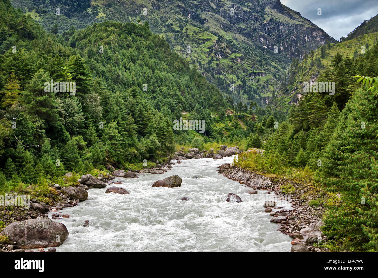 River flowing from himalaya highlands, Nepal Stock Photo