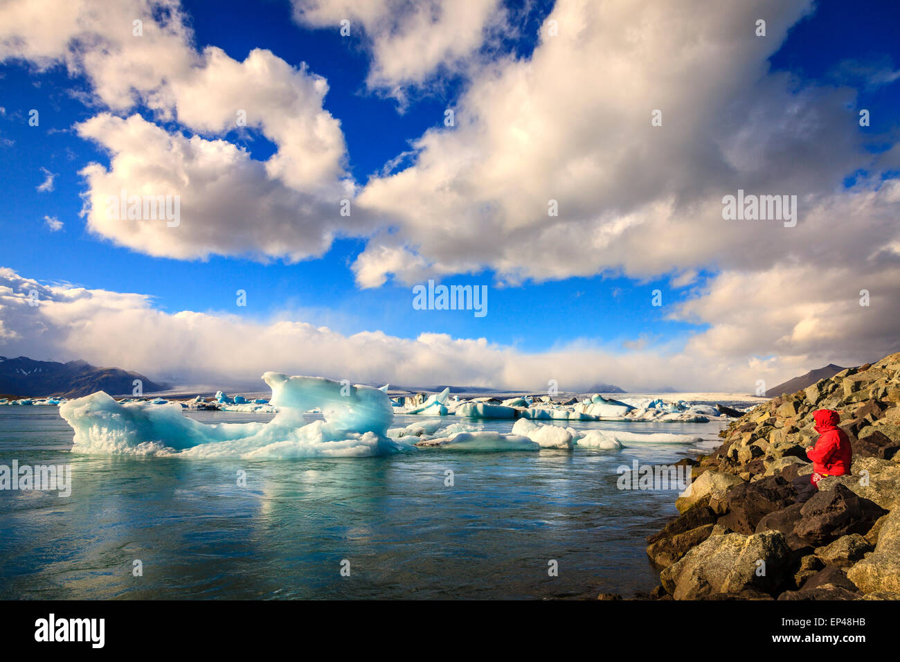 Icebergs floating in Jokulsarlon Lagoon by the southern coast of Iceland Stock Photo