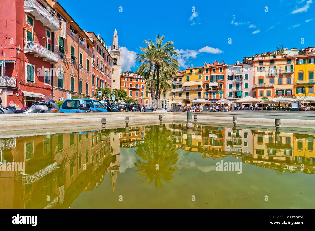 LERICI, ITALY - MAY 31, 2014: tourists visit main square in Lerici, Italy. The bay of Lerici is known as Golfo dei Poeti Stock Photo