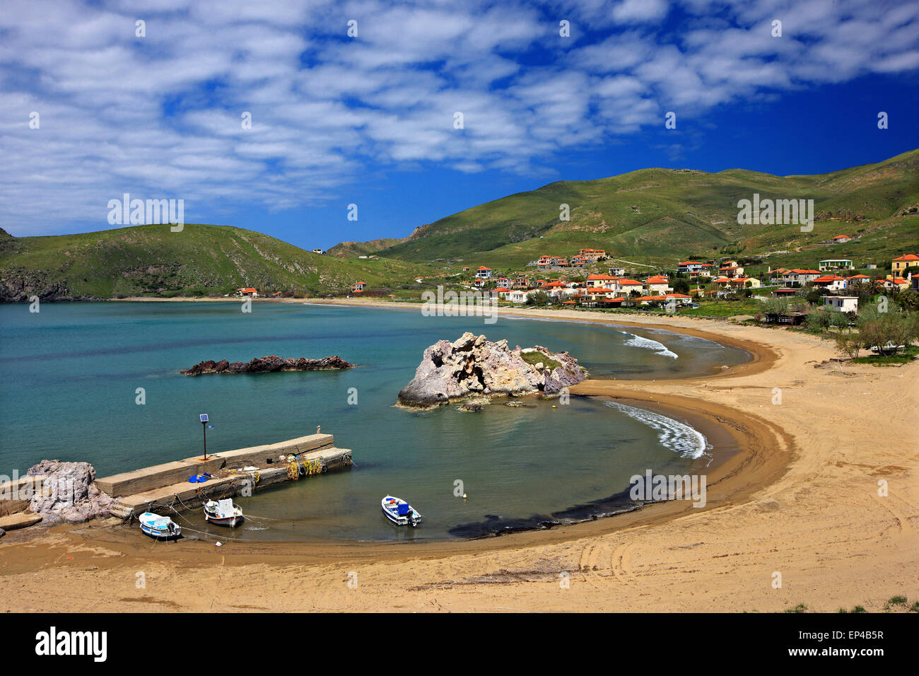 The beautiful "heart shaped" beach of Agios Ioannis (Kaspakas), Lemnos ( Limnos) island ,North Aegean, Greece Stock Photo - Alamy