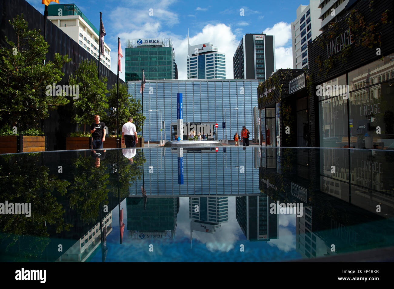 Reflection of Britomart Transport Centre, offices and shops, Auckland