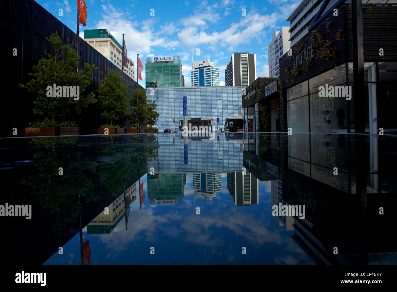 Reflection of Britomart Transport Centre, offices and shops, Auckland