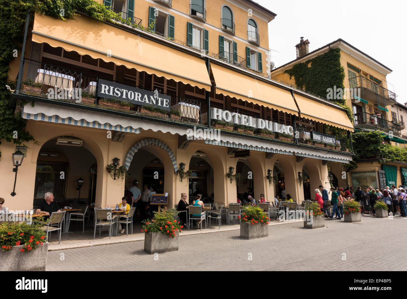 Outdoor restaurant in Bellagio Lake Como Lombardy Italy Stock Photo