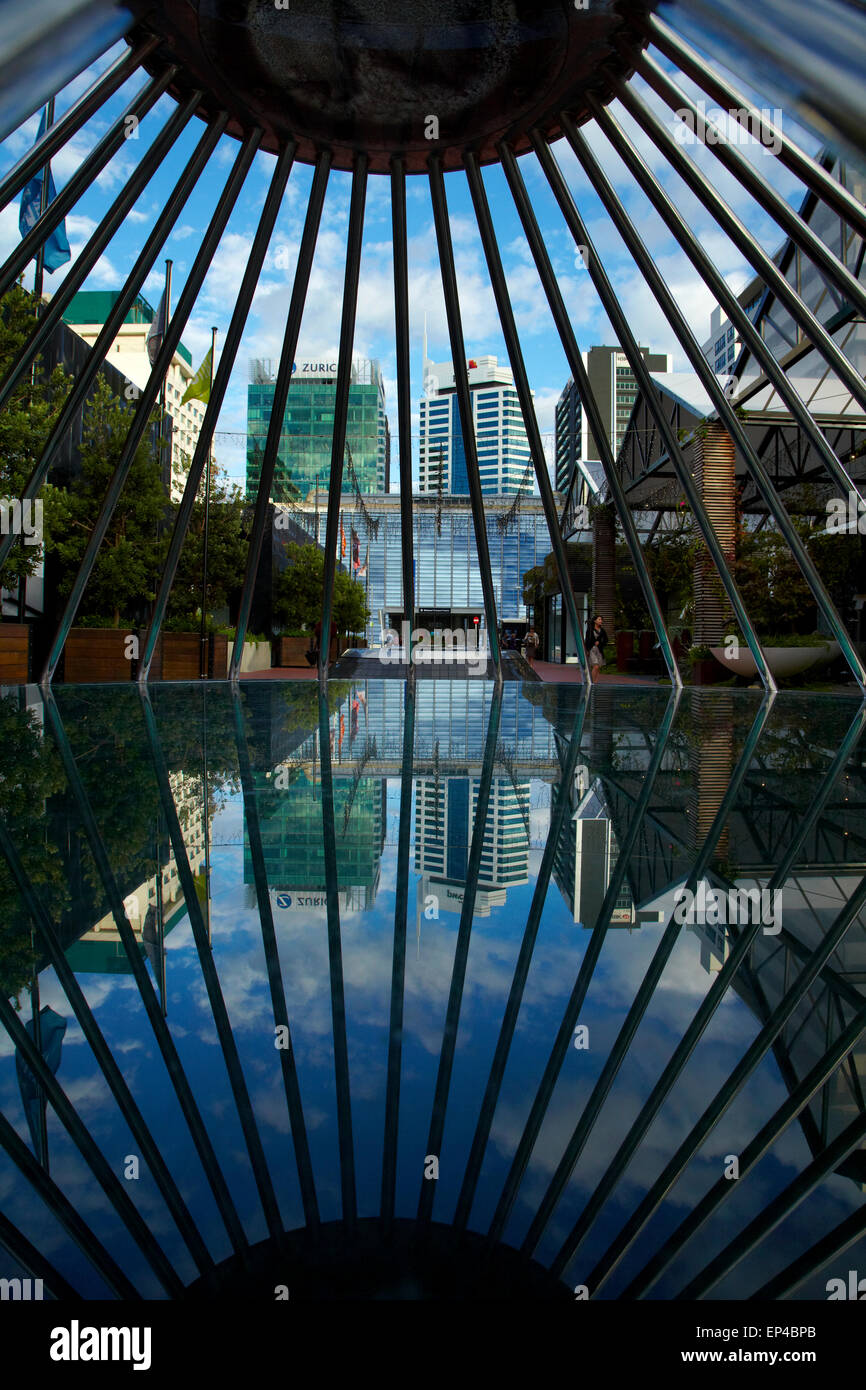 Reflection of Britomart Transport Centre, offices and shops, through