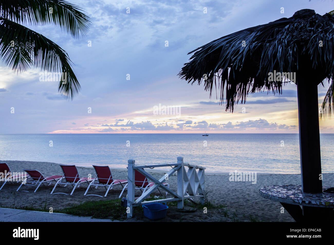 The view from Cottages By the Sea resort on the west end of St. Croix, U.S. Virgin Islands at sundown. Stock Photo