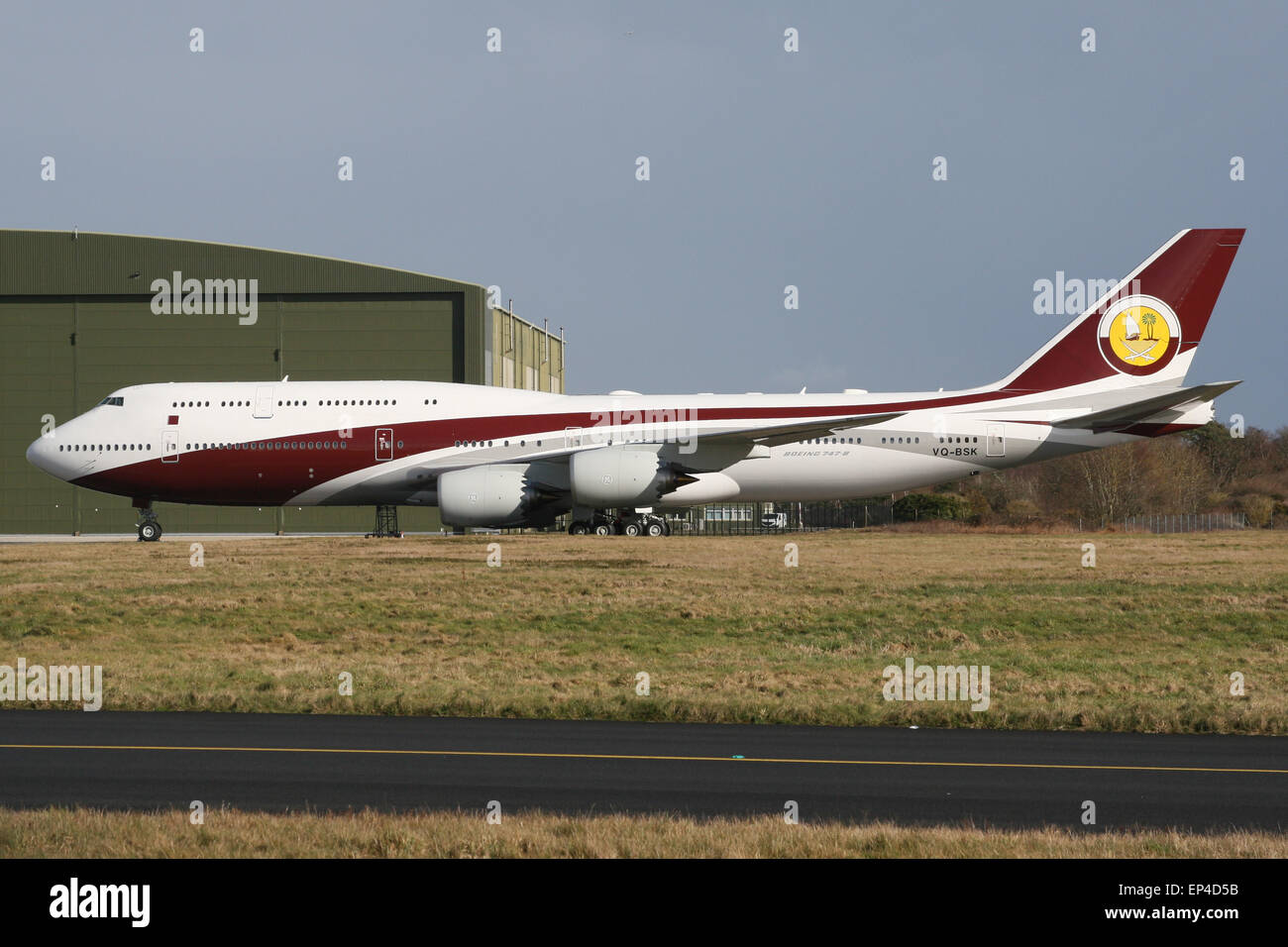 boeing 747 800 bbj business jet qatar amiri flight at bournemouth Stock Photo