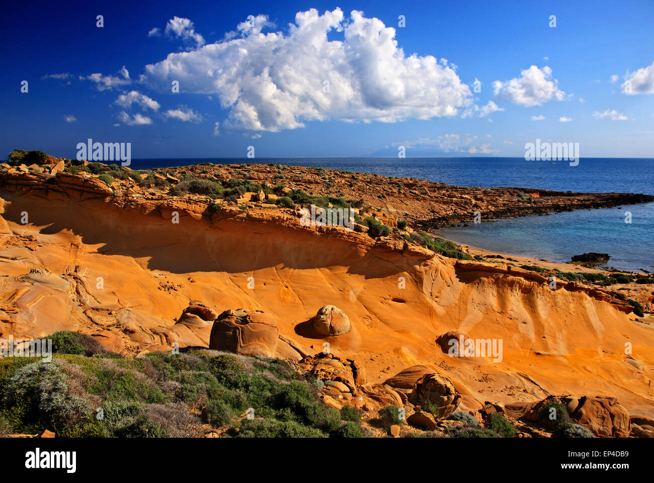 Amazing volcanic rocks at Faraklo (or 'Falakro') beach, Lemnos (Limnos) island, North Aegean, Greece. Stock Photo