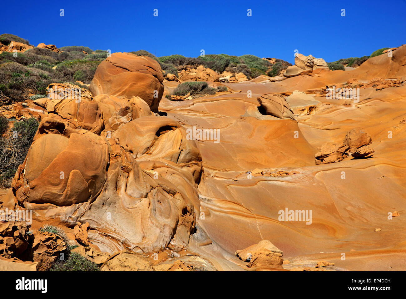 Amazing volcanic rocks at Faraklo (or 'Falakro') beach, Lemnos (Limnos) island, North Aegean, Greece. Stock Photo
