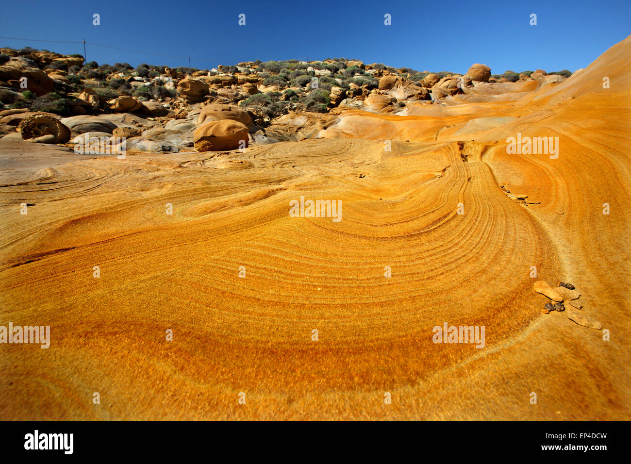 Amazing volcanic rocks at Faraklo (or 'Falakro') beach, Lemnos (Limnos) island, North Aegean, Greece. Stock Photo