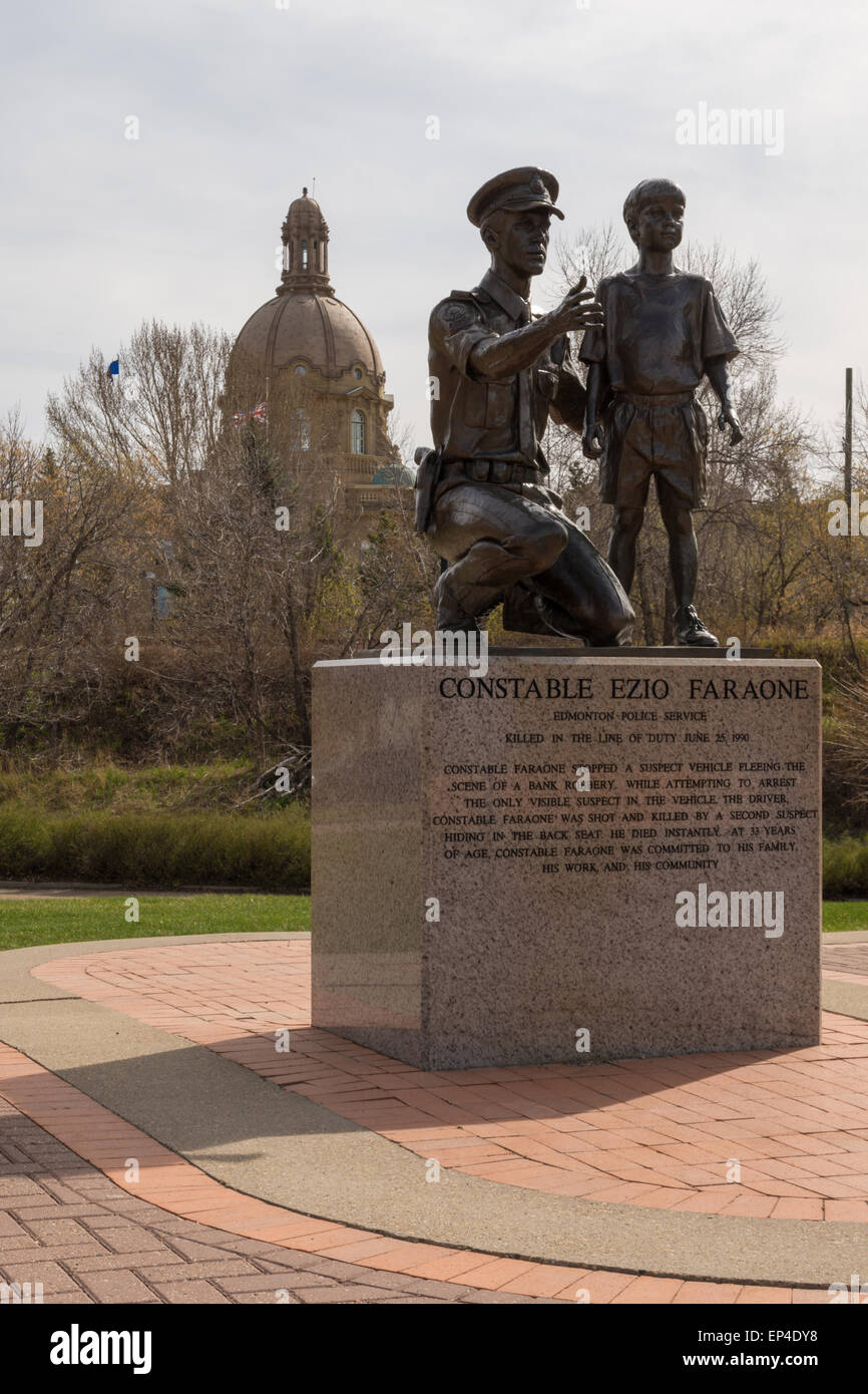 Bronze memorial statue for Constable Ezio Faraone, City of Edmonton policeman killed on duty
