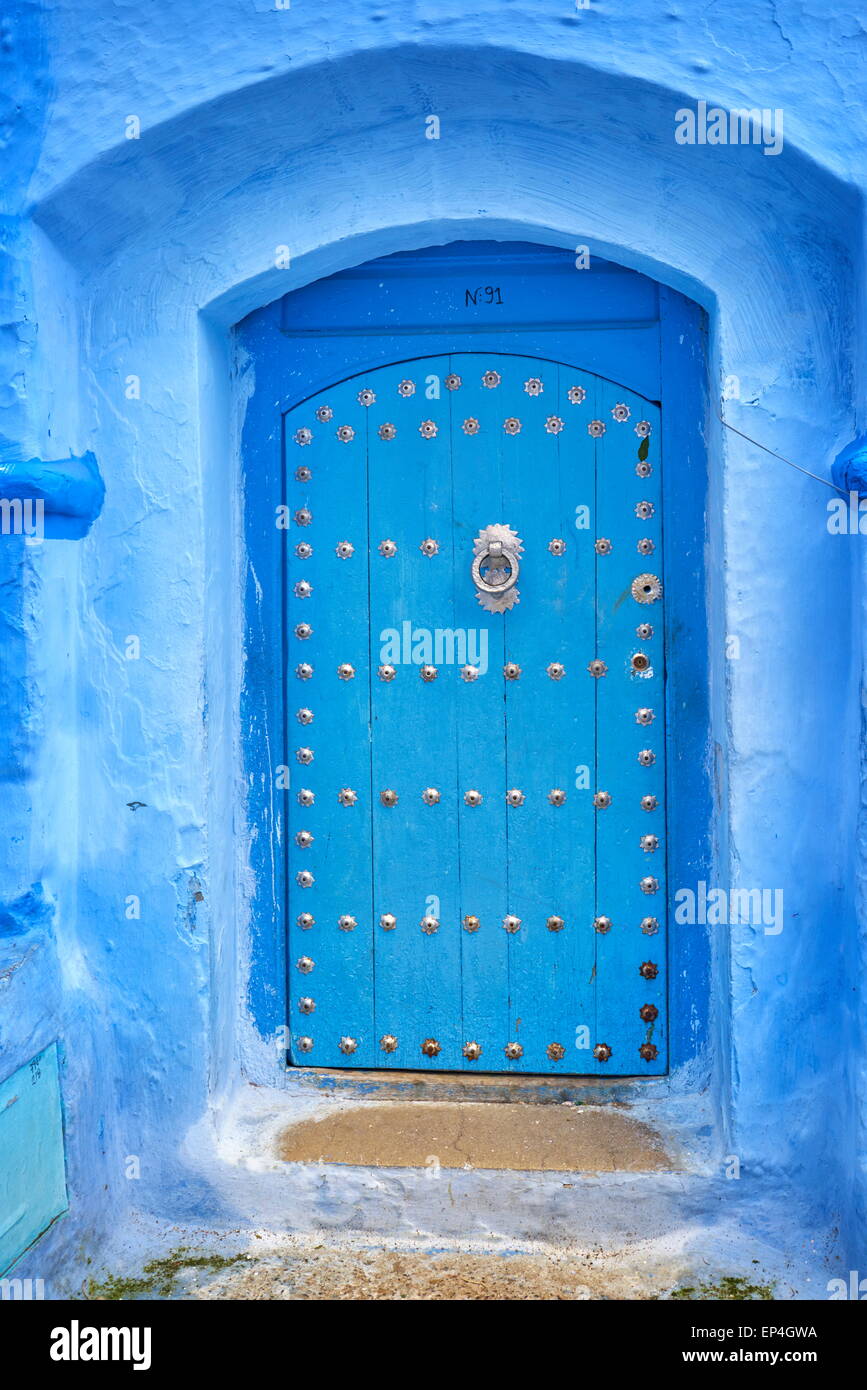 Chefchaouen (Chaouen) - walls of city buildings are painted blue color, Morocco Stock Photo