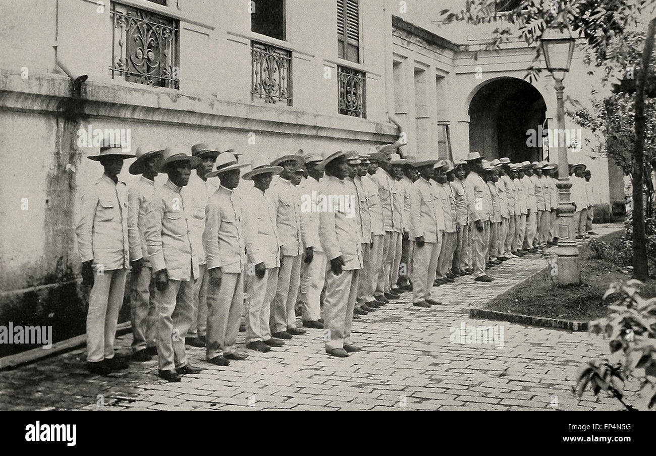 Insurgent soldiers being clothed in new uniforms on inspection during Philippine American War 1898 - 1900 Stock Photo
