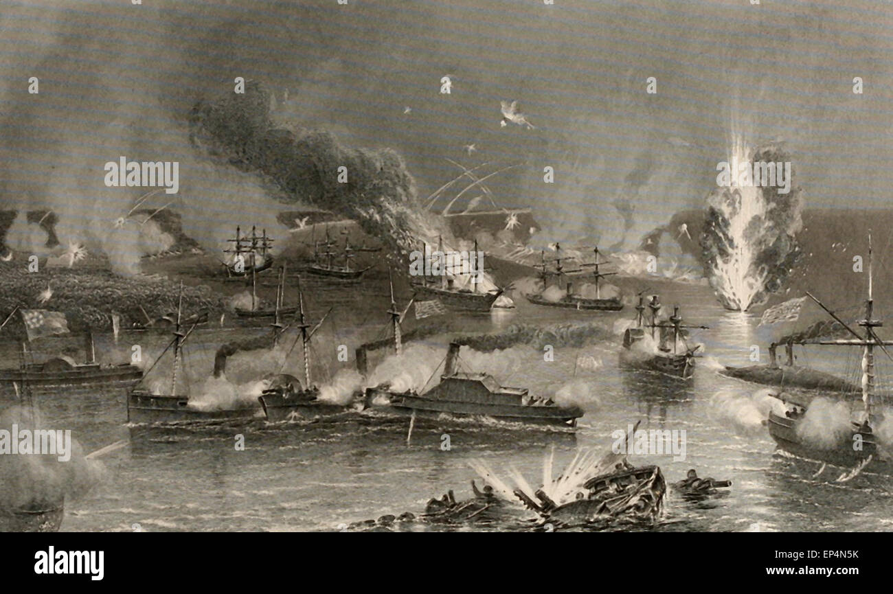 Capture of New Orleans Fleets passing Forts on the Mississippi River