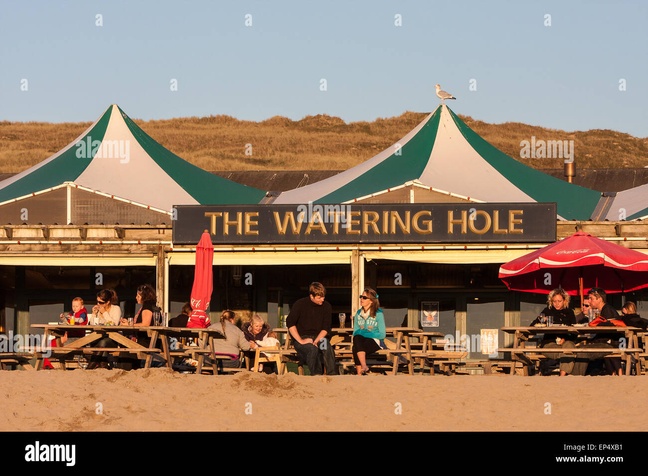 At The Watering Hole", the U.K's only bar on a beach. Perran Sands