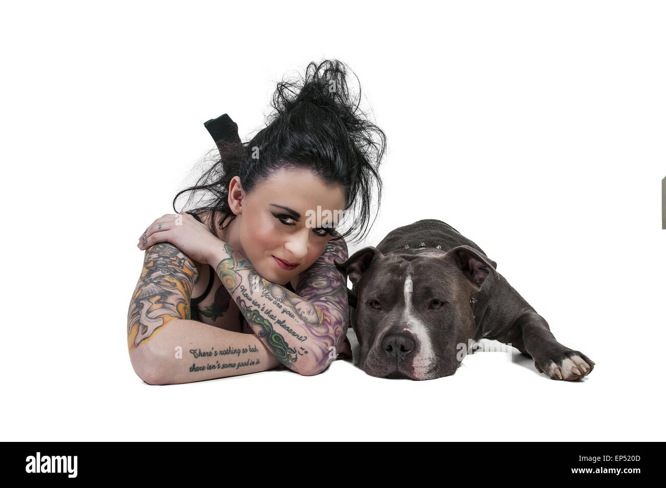 Beautiful Woman and Pit Bull Stock Photo Alamy