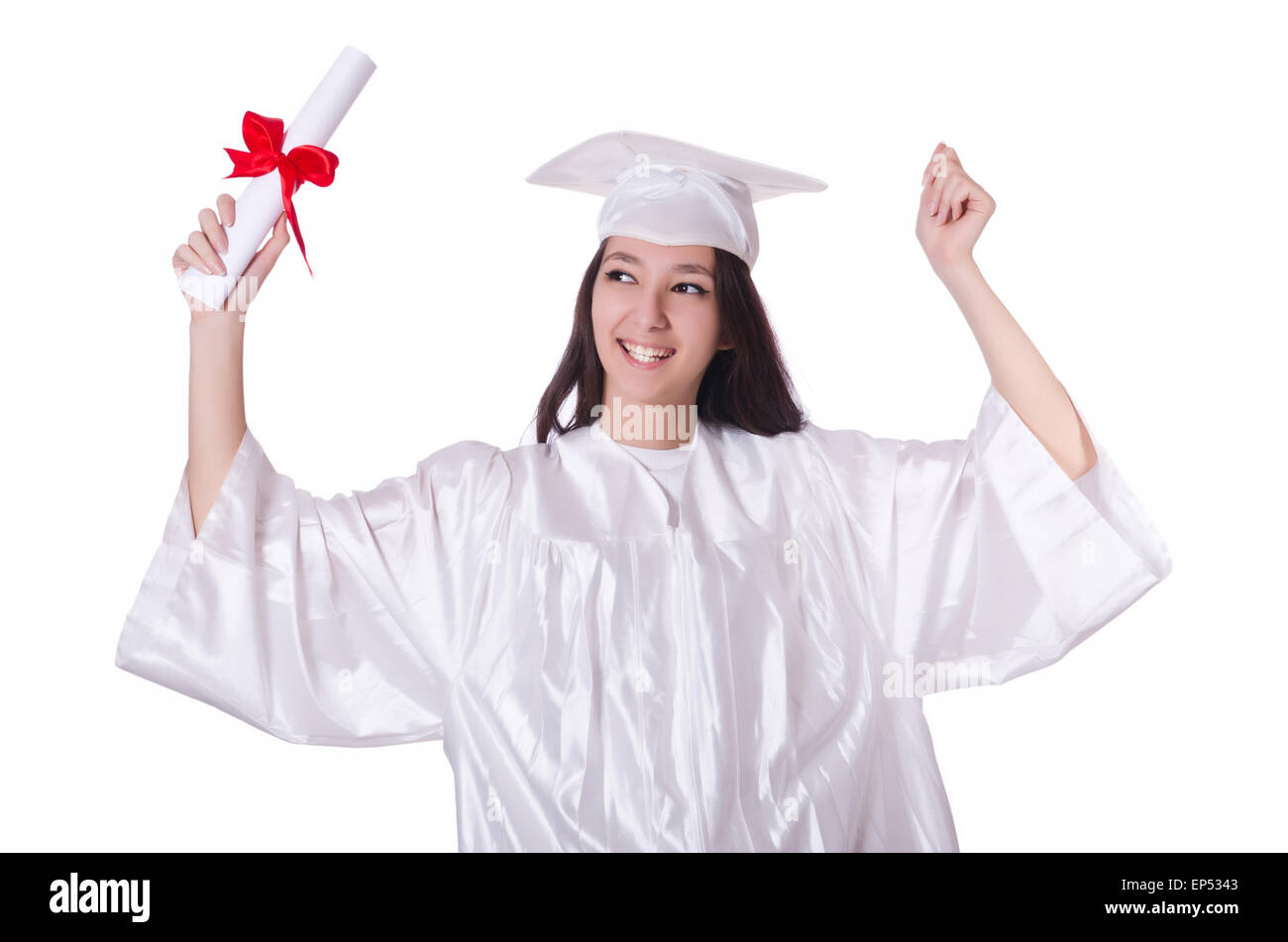 Young female student with diploma on white Stock Photo - Alamy