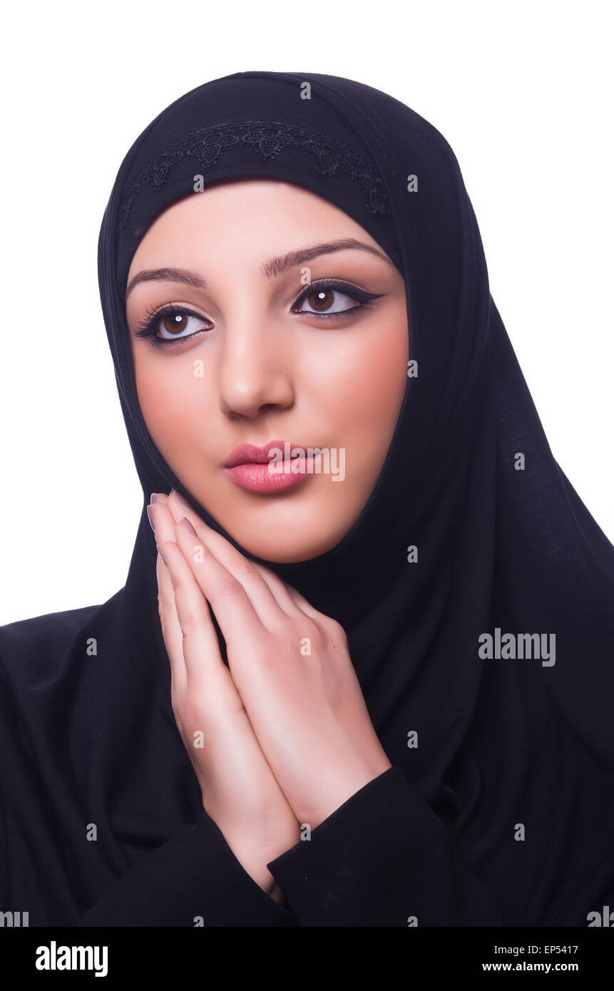 Muslim young woman wearing hijab on white Stock Photo - Alamy