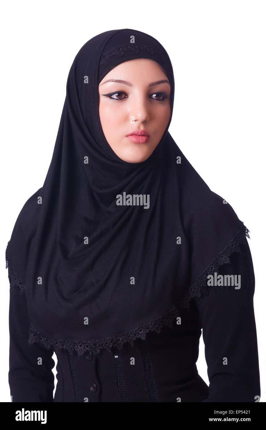 Muslim young woman wearing hijab on white Stock Photo - Alamy