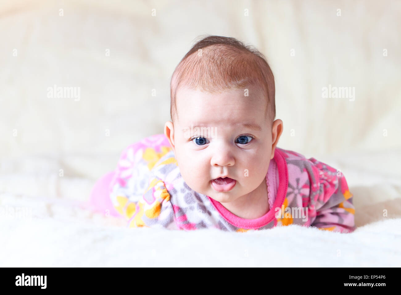 little girl on a soft wool blanket Stock Photo Alamy