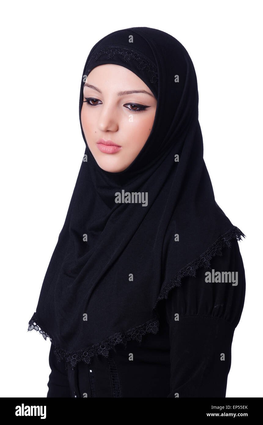 Muslim young woman wearing hijab on white Stock Photo - Alamy