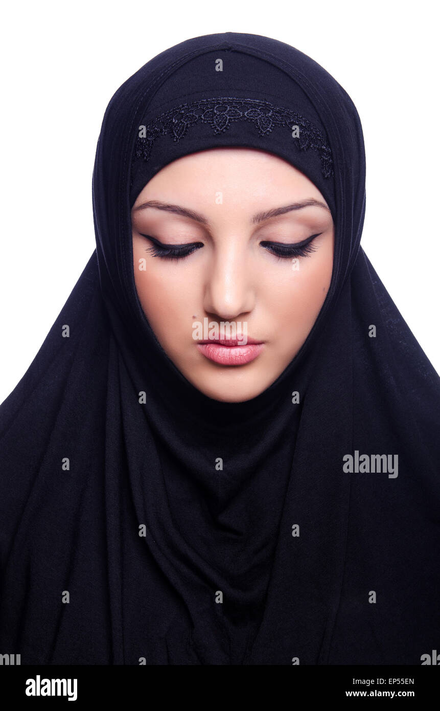 Muslim young woman wearing hijab on white Stock Photo - Alamy