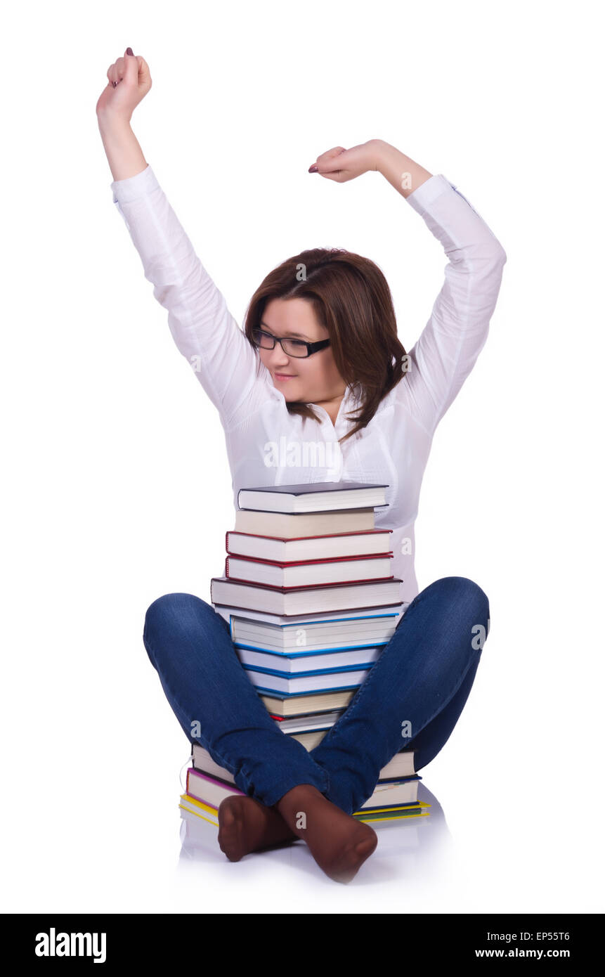 Student with books isolated on white Stock Photo - Alamy