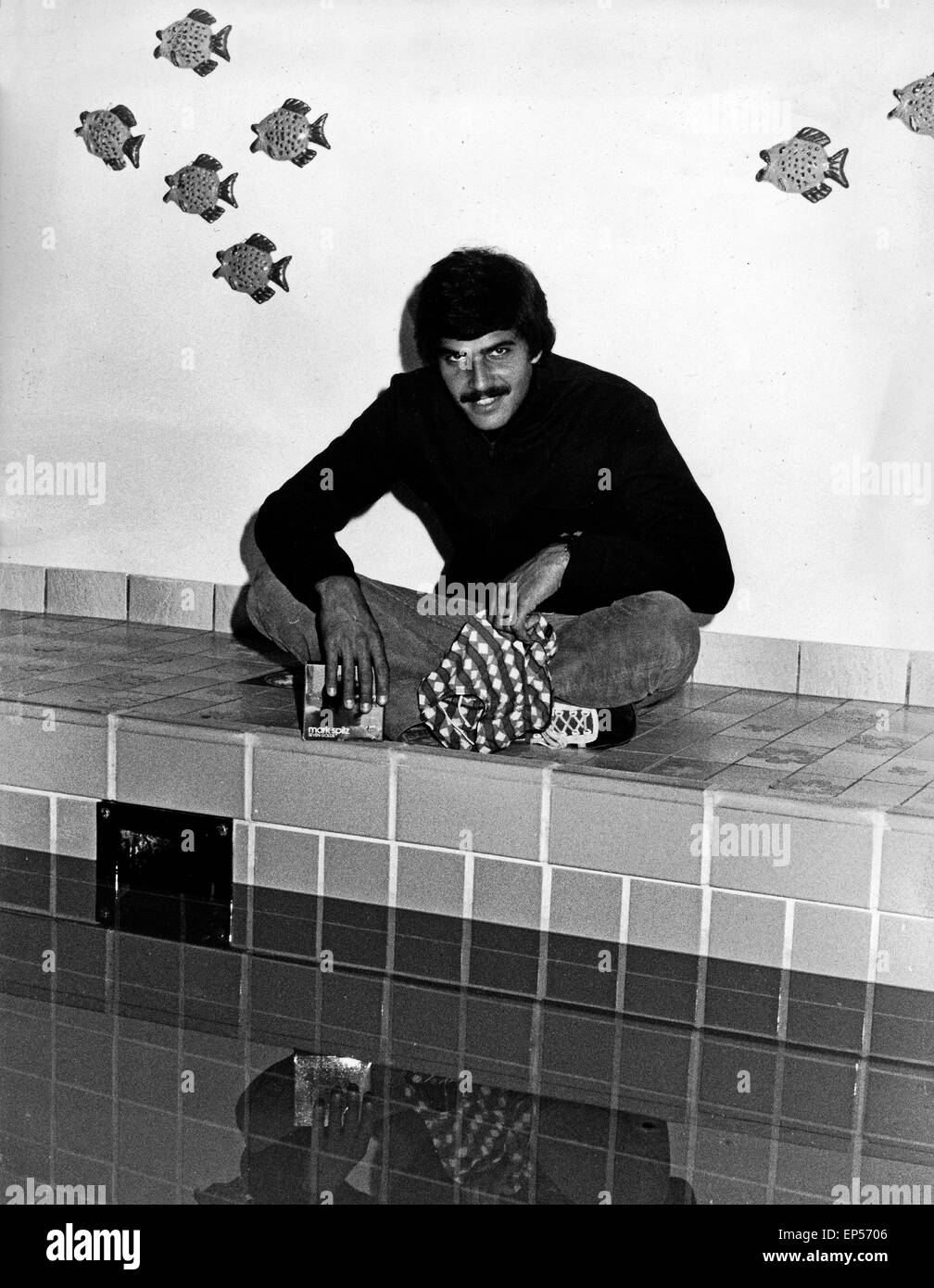 Der amerikanische Weltklasse Schwimmer Mark Spitz bei den Olympischen Spielen in München, Deutschland 1970er Jahre. American wor Stock Photo