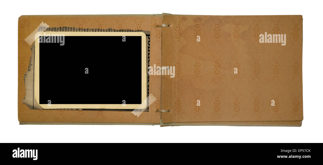 Vintage photoalbum for photos on white isolated background Stock Photo