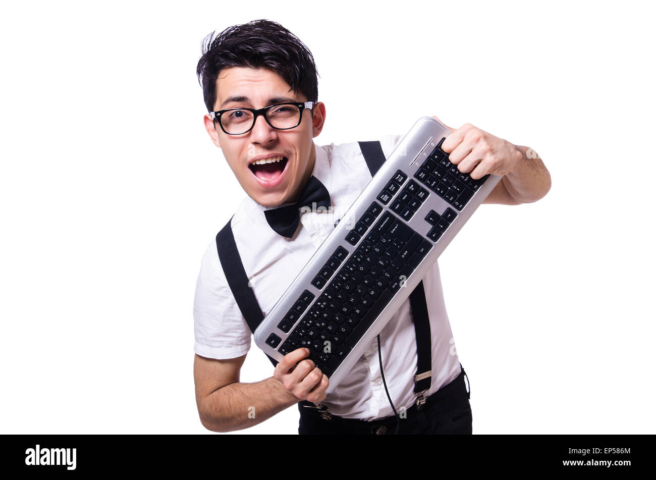 Funny computer geek isolated on white Stock Photo - Alamy