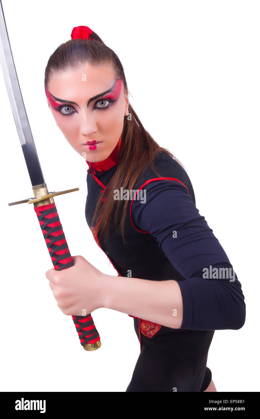 Woman in japanese martial art concept Stock Photo Alamy