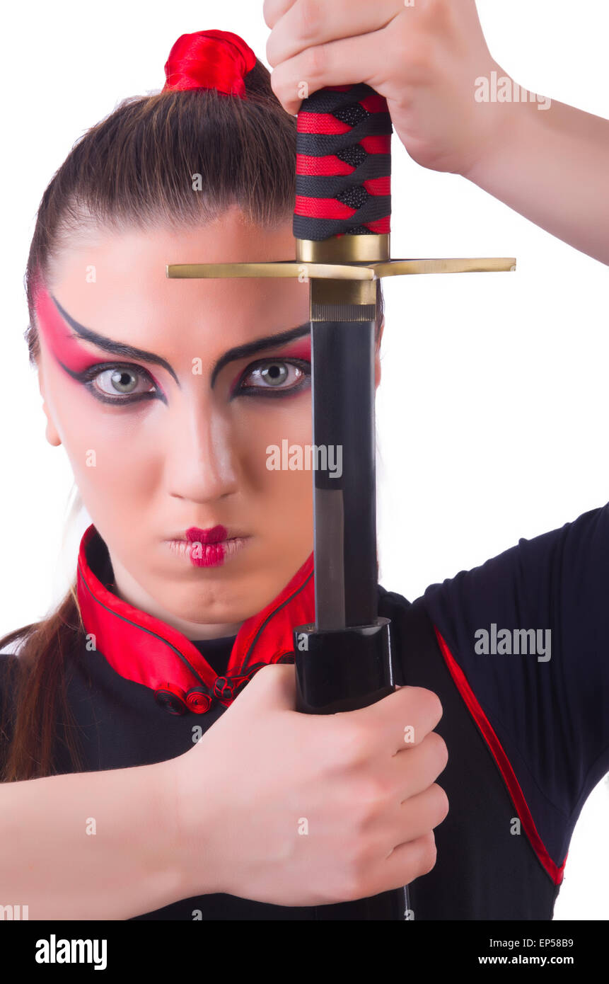 Woman in japanese martial art concept Stock Photo Alamy