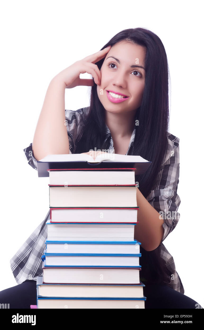Girl student with books on white Stock Photo - Alamy