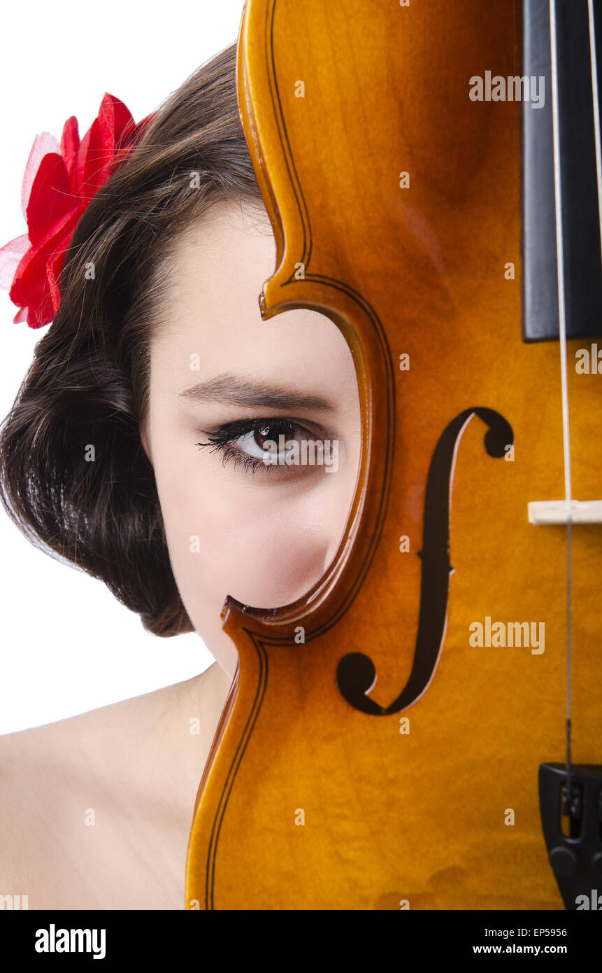 Young girl with violin on white Stock Photo - Alamy