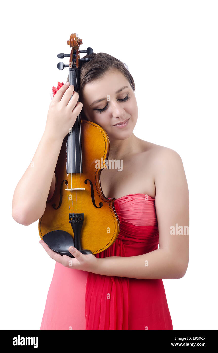 Young girl with violin on white Stock Photo - Alamy