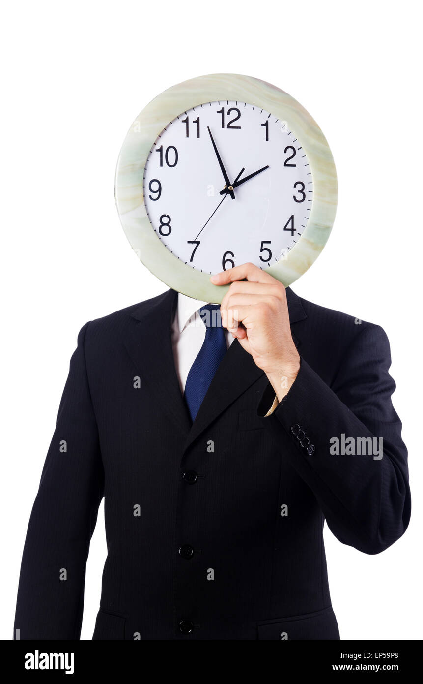 Man with clock isolated on white Stock Photo - Alamy
