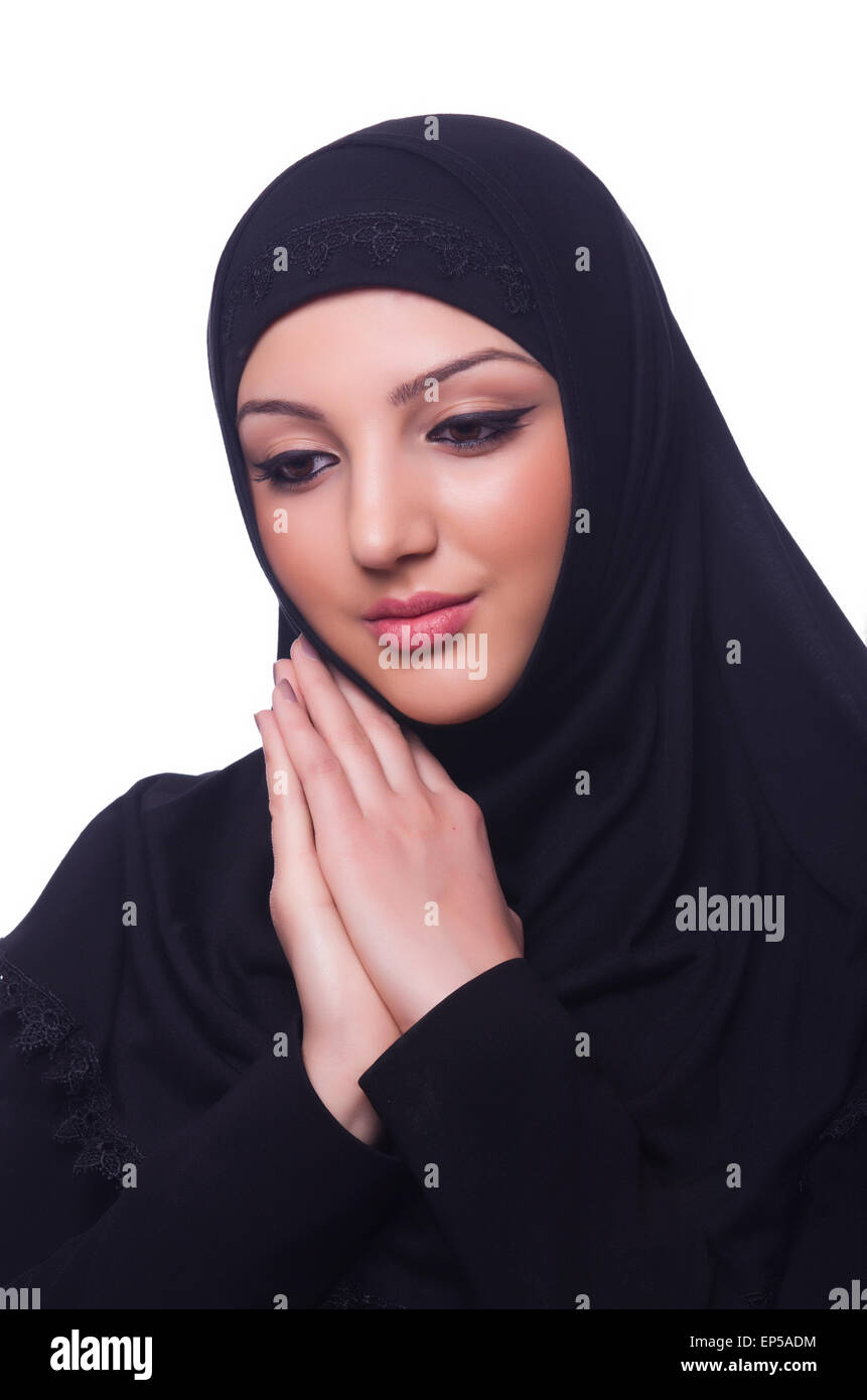 Muslim young woman wearing hijab on white Stock Photo - Alamy