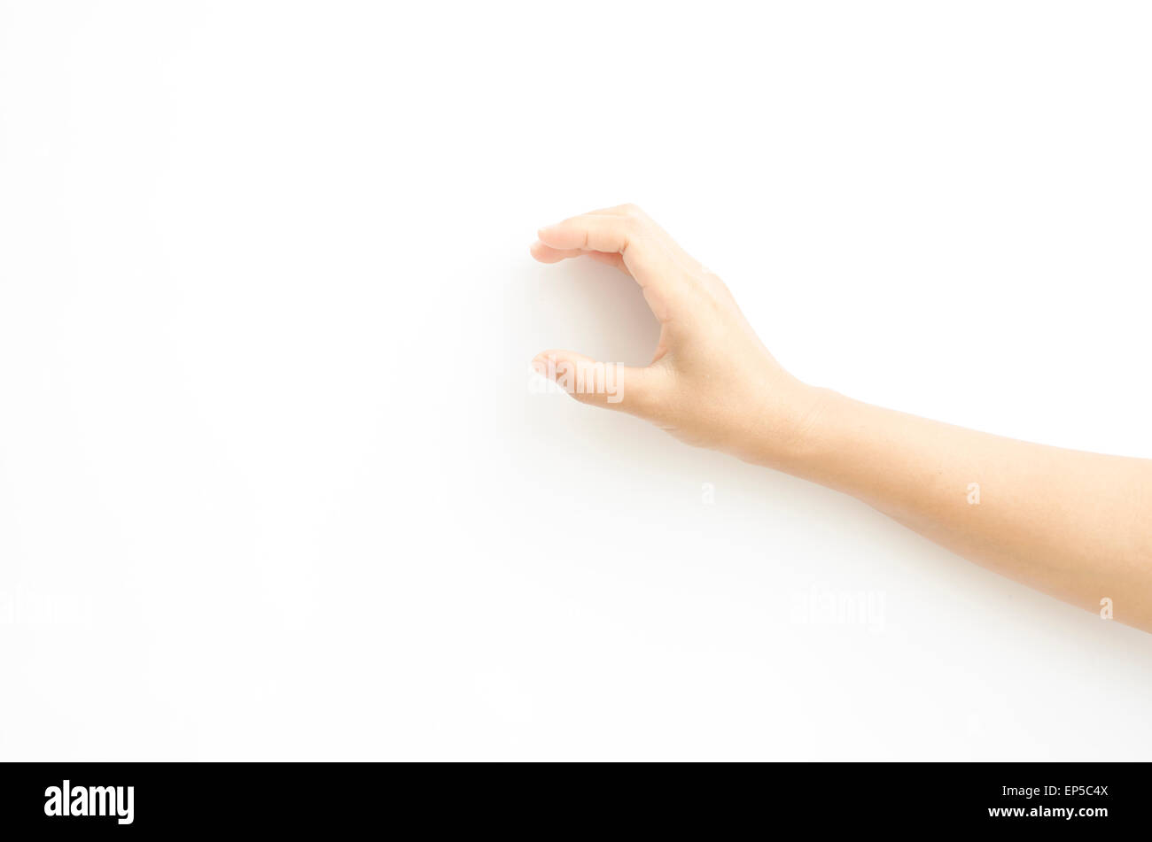 asia woman hands hold sign on a white background Stock Photo - Alamy