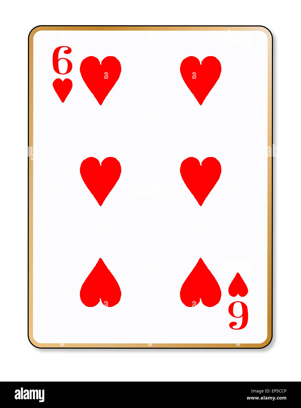 The playing card the Six of hearts over a white background Stock Photo