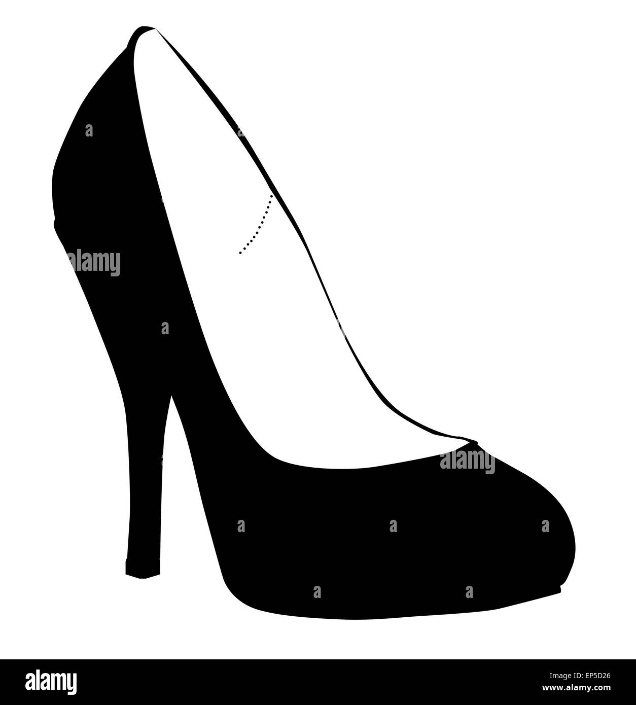 A stiletto heel shoe in silhouette with white relief over a white background Stock Photo