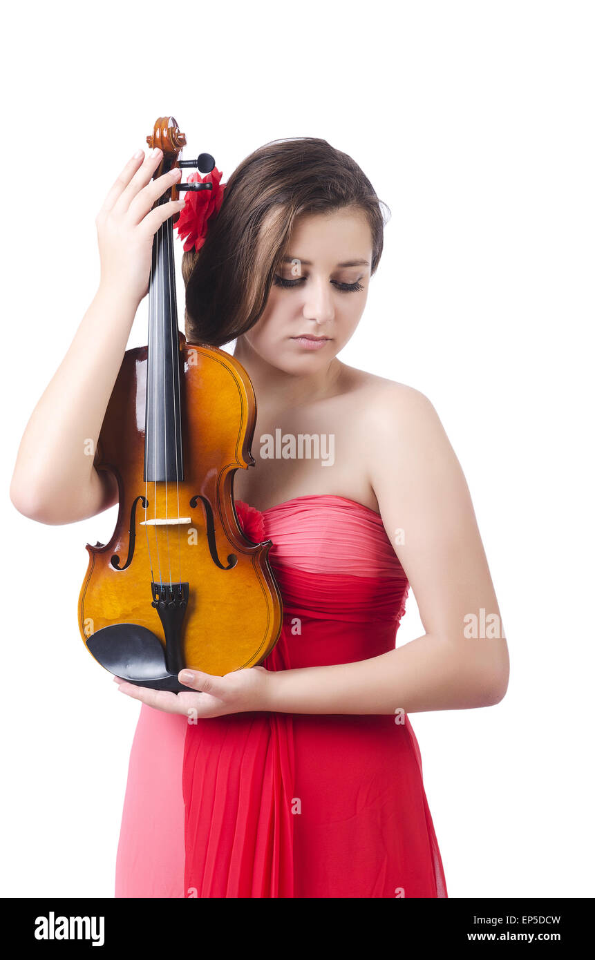 Young girl with violin on white Stock Photo - Alamy