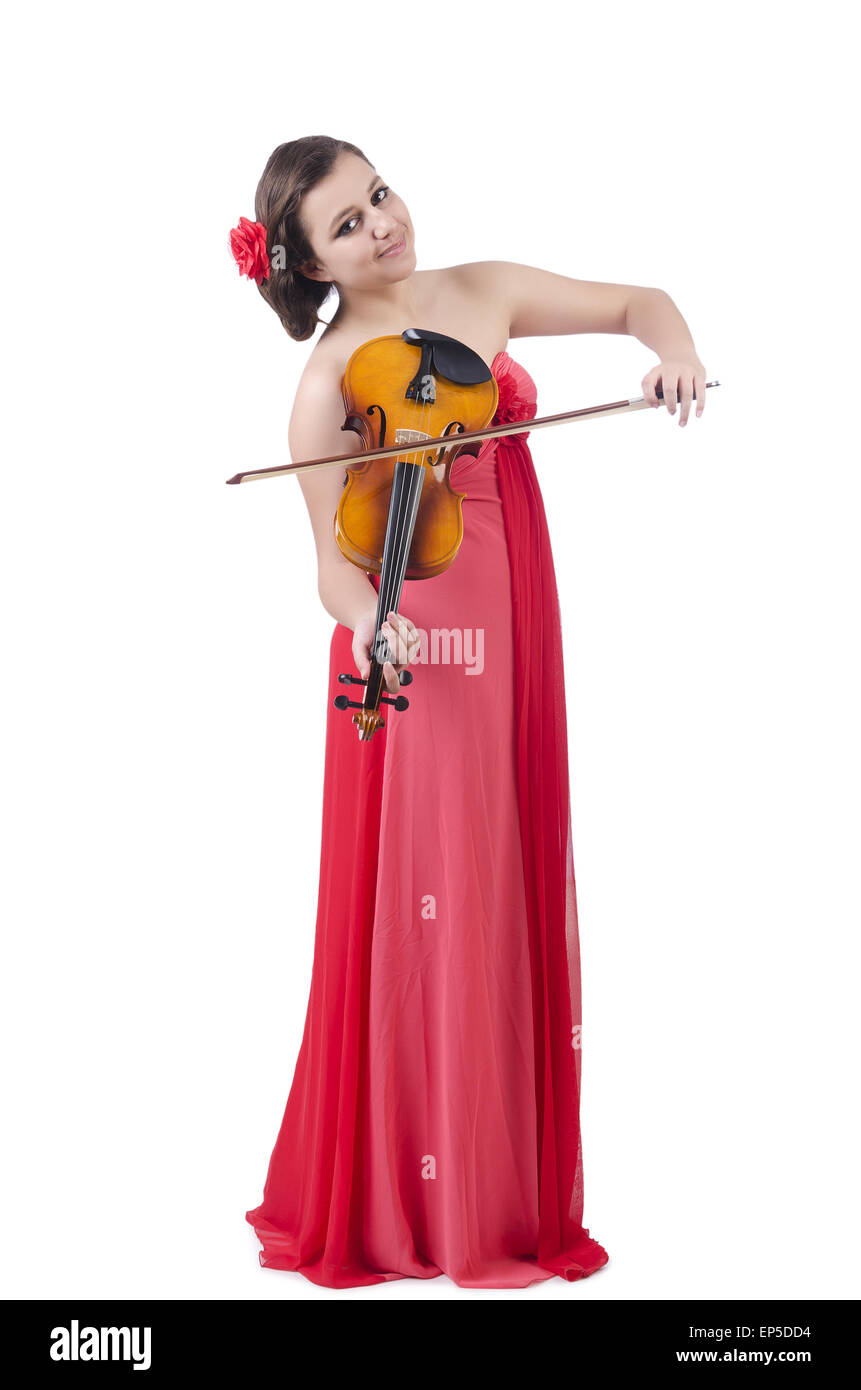 Young girl with violin on white Stock Photo - Alamy