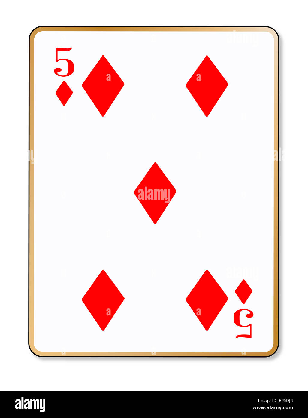 The playing card the five of diamonds over a white background Stock