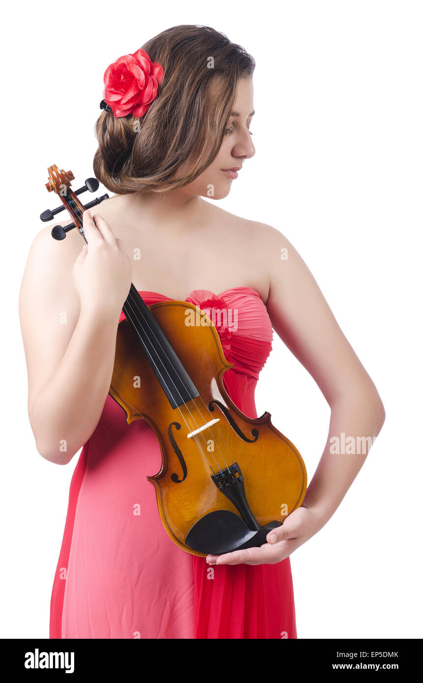 Young girl with violin on white Stock Photo - Alamy