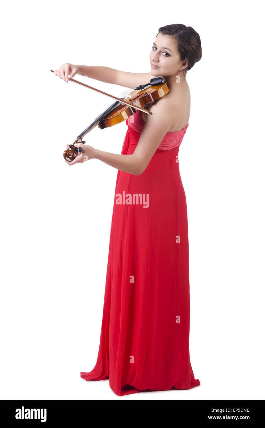 Young girl with violin on white Stock Photo - Alamy