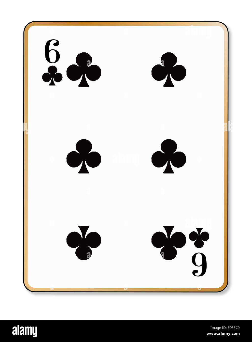 The playing card the Six of clubs over a white background Stock Photo