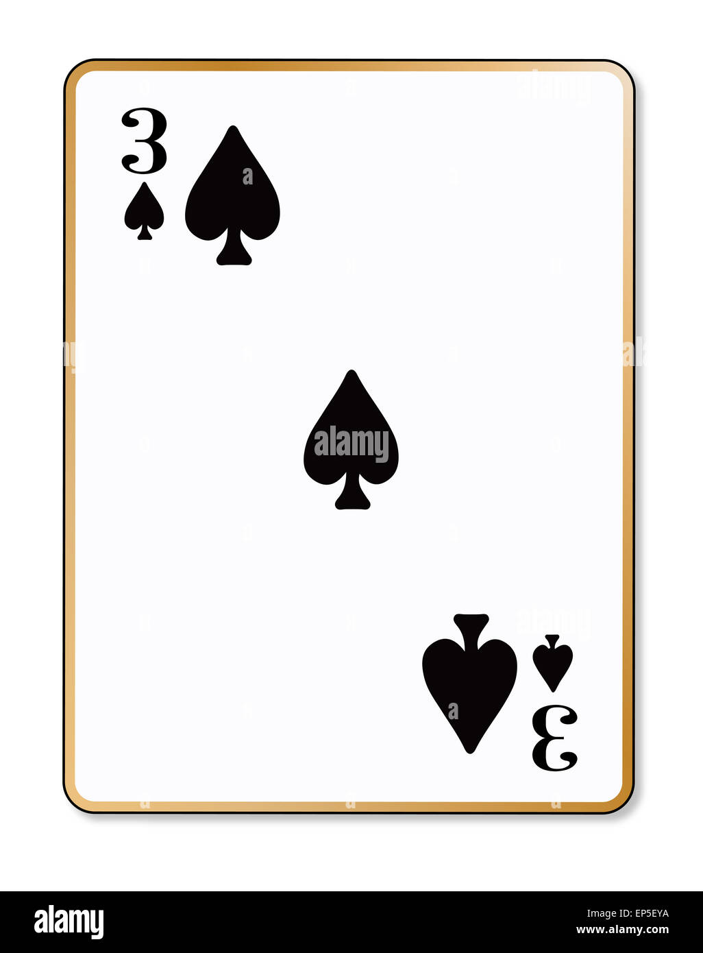 The playing card the Three of spades over a white background Stock Photo