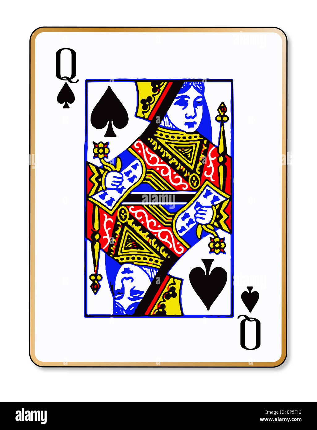 The playing card the Quen of spades over a white background Stock Photo